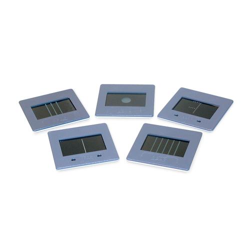 Set of 5 Slit and Hole Diaphragms, 1000607 [U17040], Apertures, Diffraction Elements and Filters